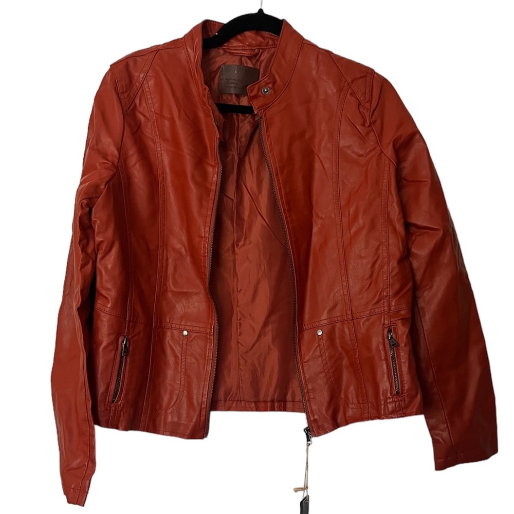 Cropped rust orange pleather jacket